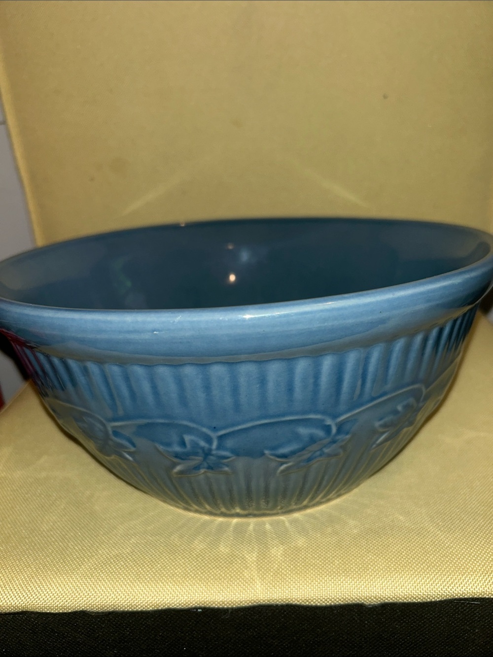 Vintage Monmouth Ceramic Blue Embossed Mixing Bowl
